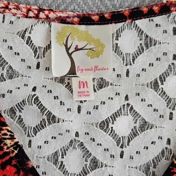 Fig & Flower Blouse Size Medium Red Floral Boho Peasant Tunic Lined Festival GUC - Picture 5 of 14